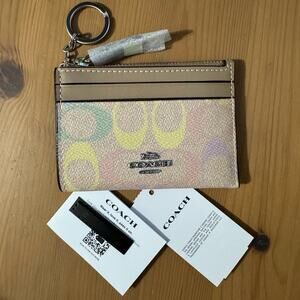 NWT ❤️ Coach Mini Skinny Id Case In Rainbow Signature Canvas